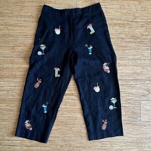 Alexandra Bartlett Black Linen Pants 10 Petite Embroidered Cocktails Vacation